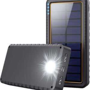 Solar Charger Power Bank 26800mAh, Solar Portable Panel Charger with 2 USB Outputs, Type C Input, LED Flashlight, Shockproof