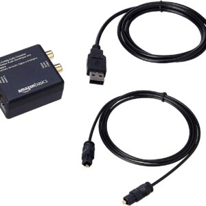 Basics Digital Optical Coax to Analog RCA Audio Converter Adapter with Fiber Cable