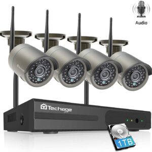 Techage 1TB HD 1080P Vandalproof Audio Record Wifi 4 Indoor Dome Wireless Security
