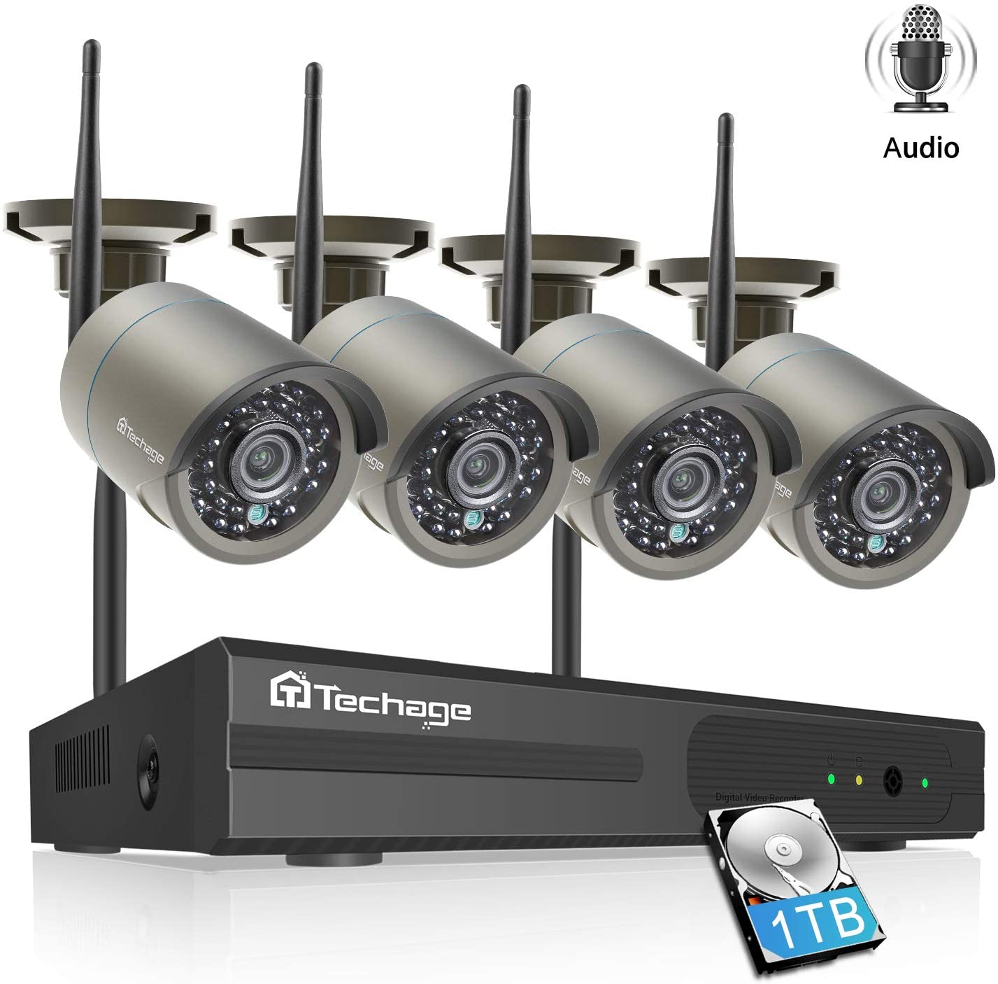 Techage 1TB HD 1080P Vandalproof Audio Record Wifi 4 Indoor Dome Wireless Security