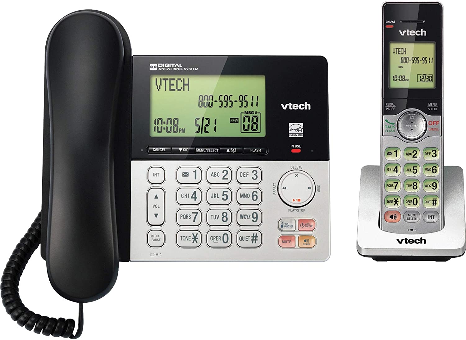 VTech 1-Handset DECT 6.0 Corded/Cordless Phone (CS6949) - Silver